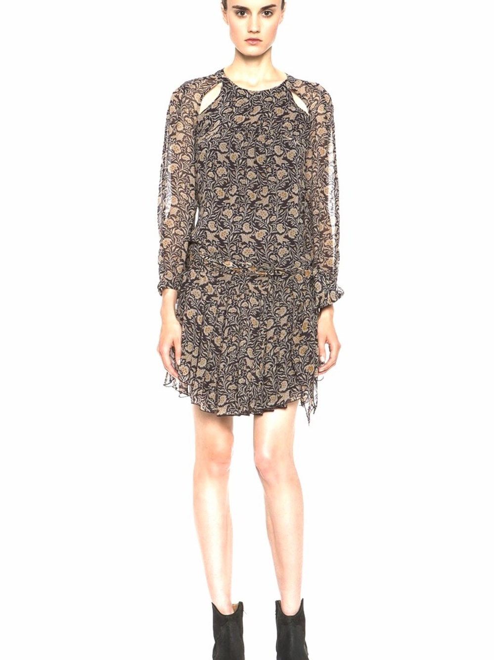 Isabel Marant Etoile Drewitt Black Floral Long Sleeve Midi Dress